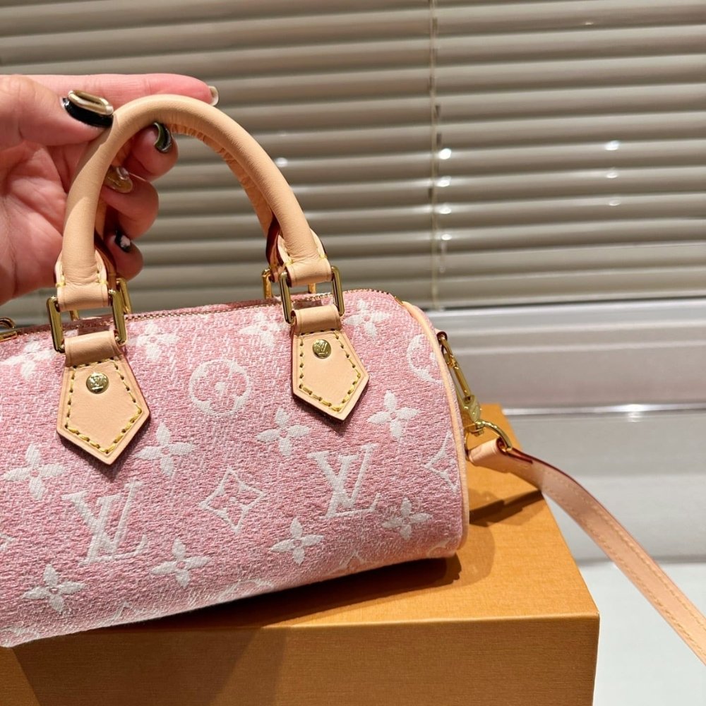 L0vis Vvtt0n Nano Speedy Monogram Jacquard Denim Pink 17Cm M81213