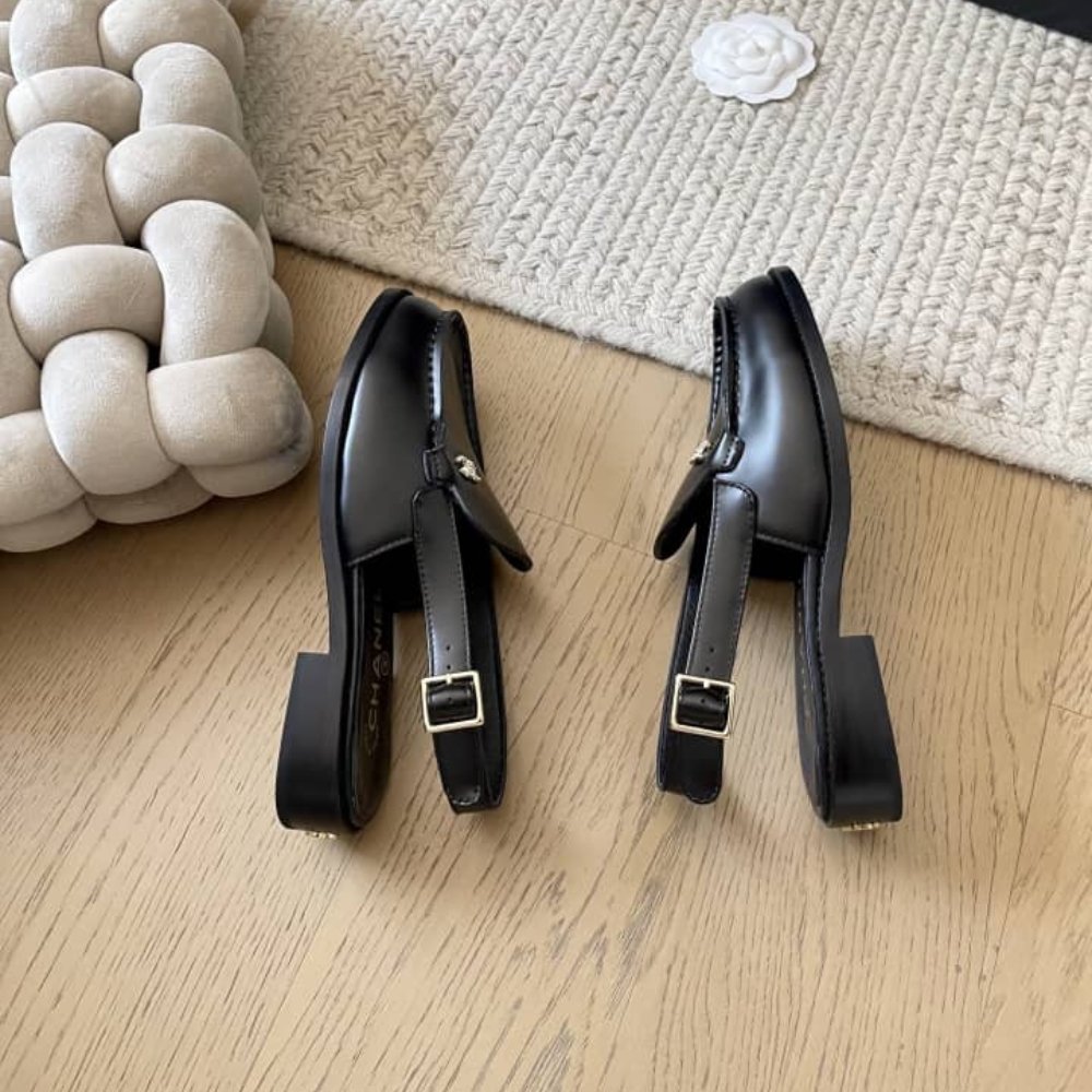 Ch**el Interlocking Cc Logo Slingback Flats Black