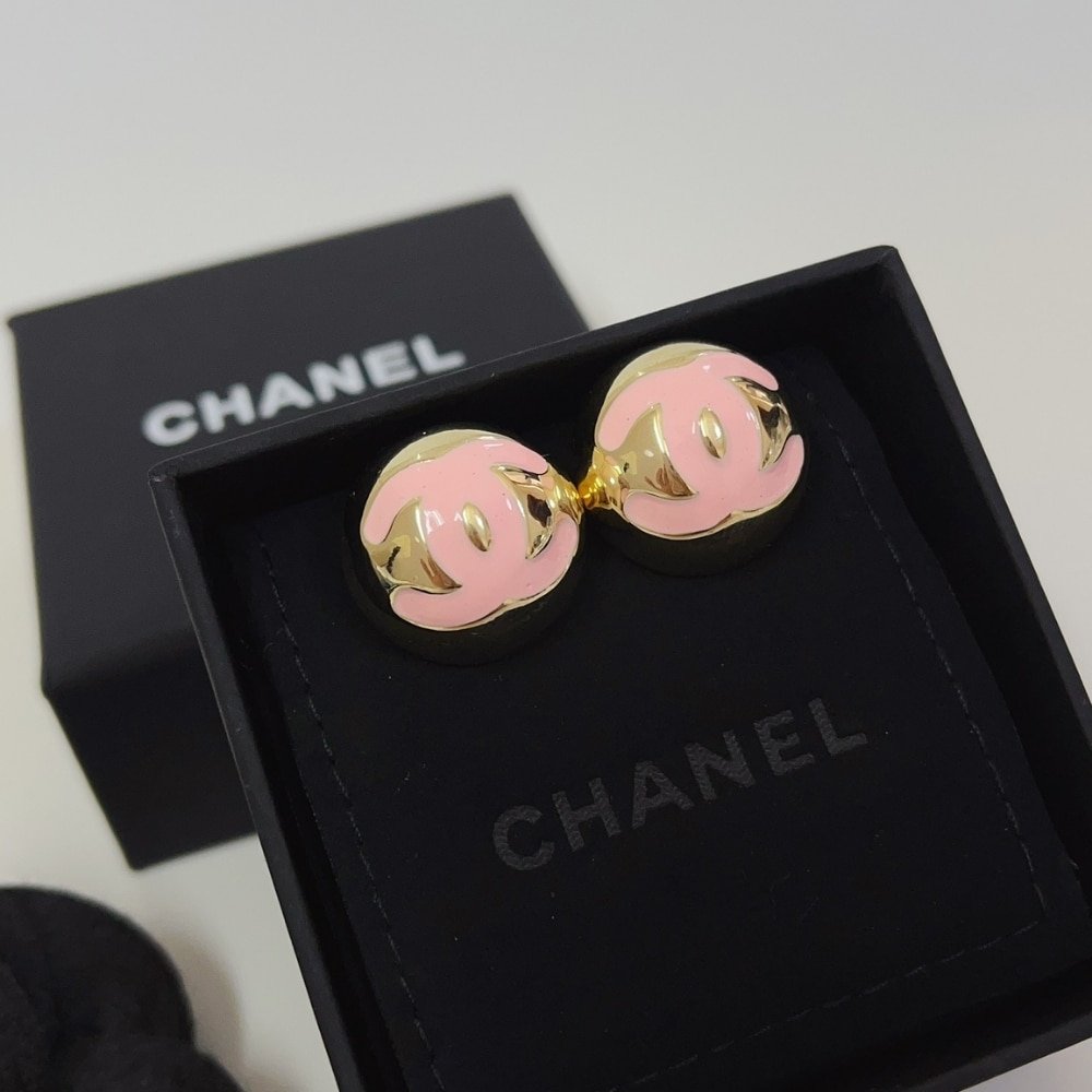Ch**el Stud Earrings Gold Pink Abe810 B19198 Nacve