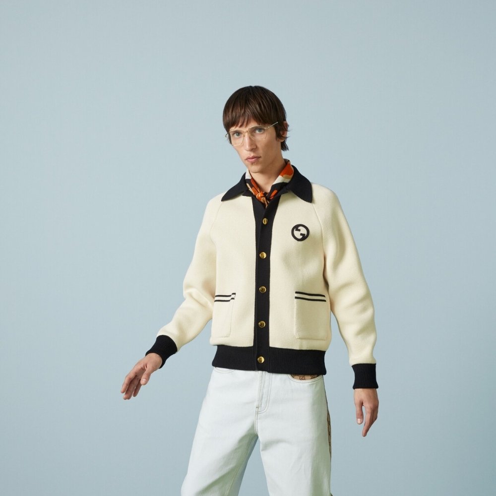 Gvc*1 Knit Cotton Wool Cardigan With Patch Beige