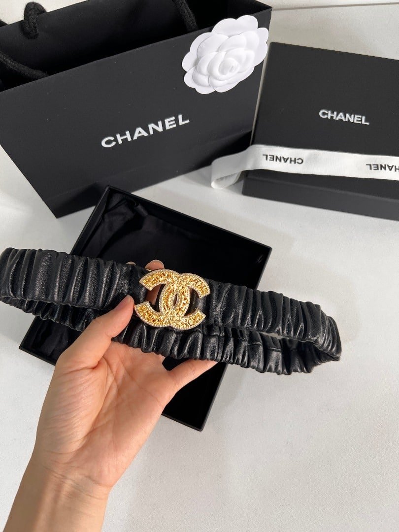 Ch**el Leather Belt With Swarovski Stone Variable 30Mm