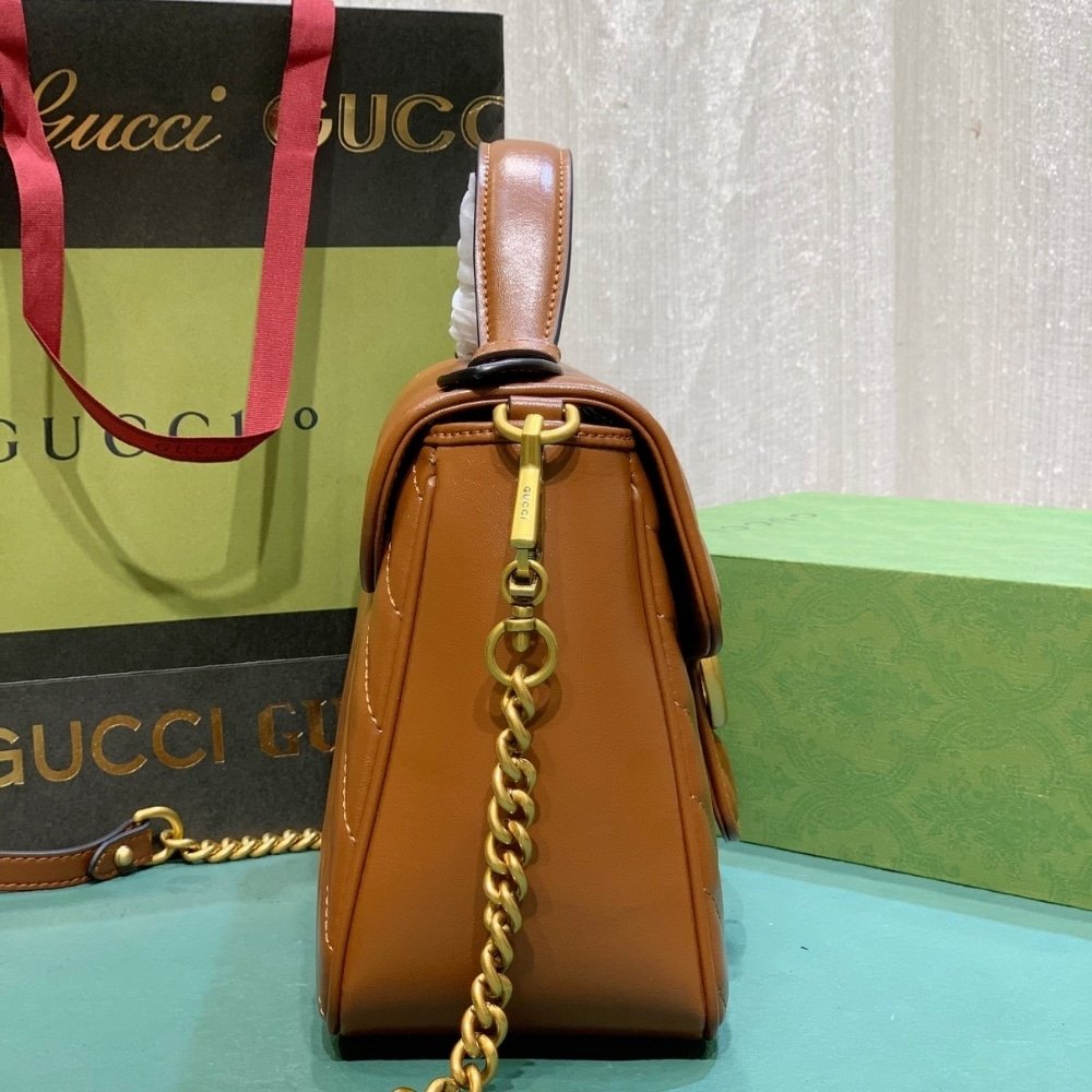 Gvc*1 Gg Marmont Mini Top Handle Bag Brown 20Cm