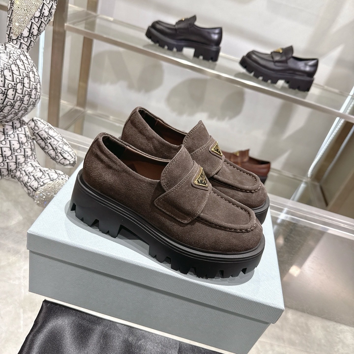 Pra*a Chocolate Suede Loafers Dark Brown 1D246M Mg0 F0003 F G050