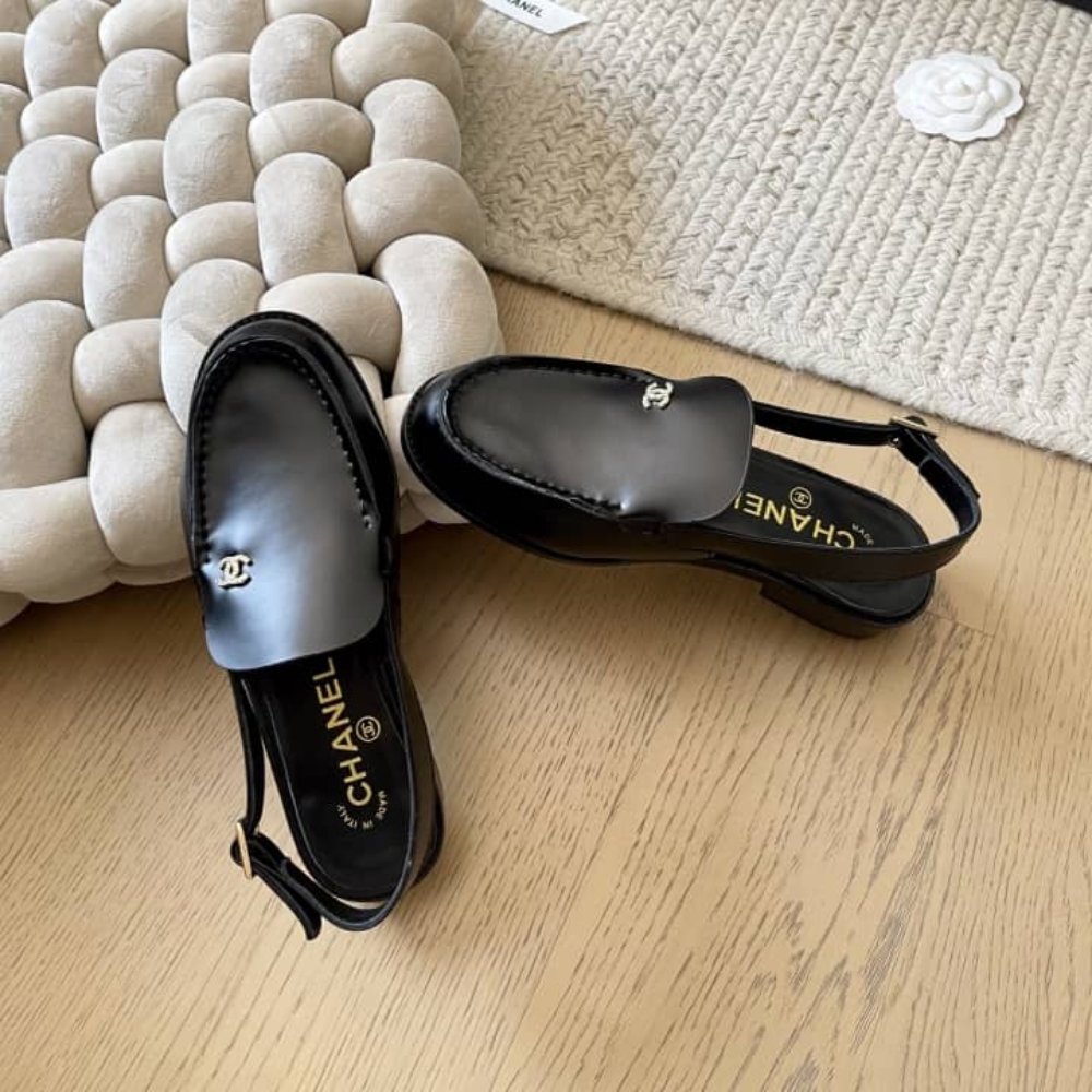 Ch**el Interlocking Cc Logo Slingback Flats Black