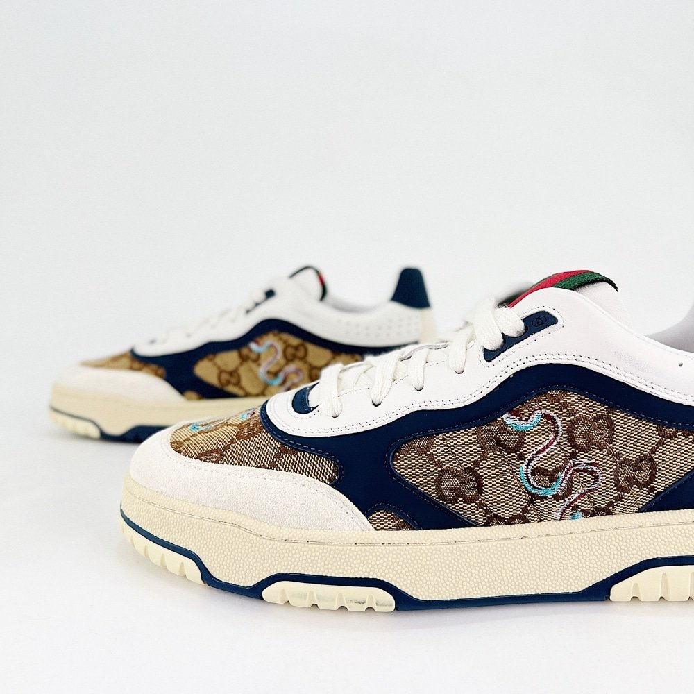 Gvc*1 Men Re Web Trainer Beige And Blue Gg Canvas 821730 Aaemc 9566
