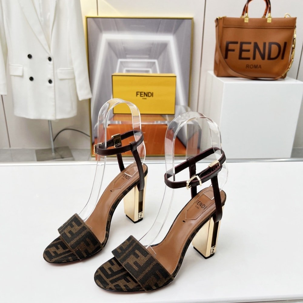 F**di Delfina Ff Jacquard Medium Heeled Sandals Brown 8X8663Ajzff1D1C