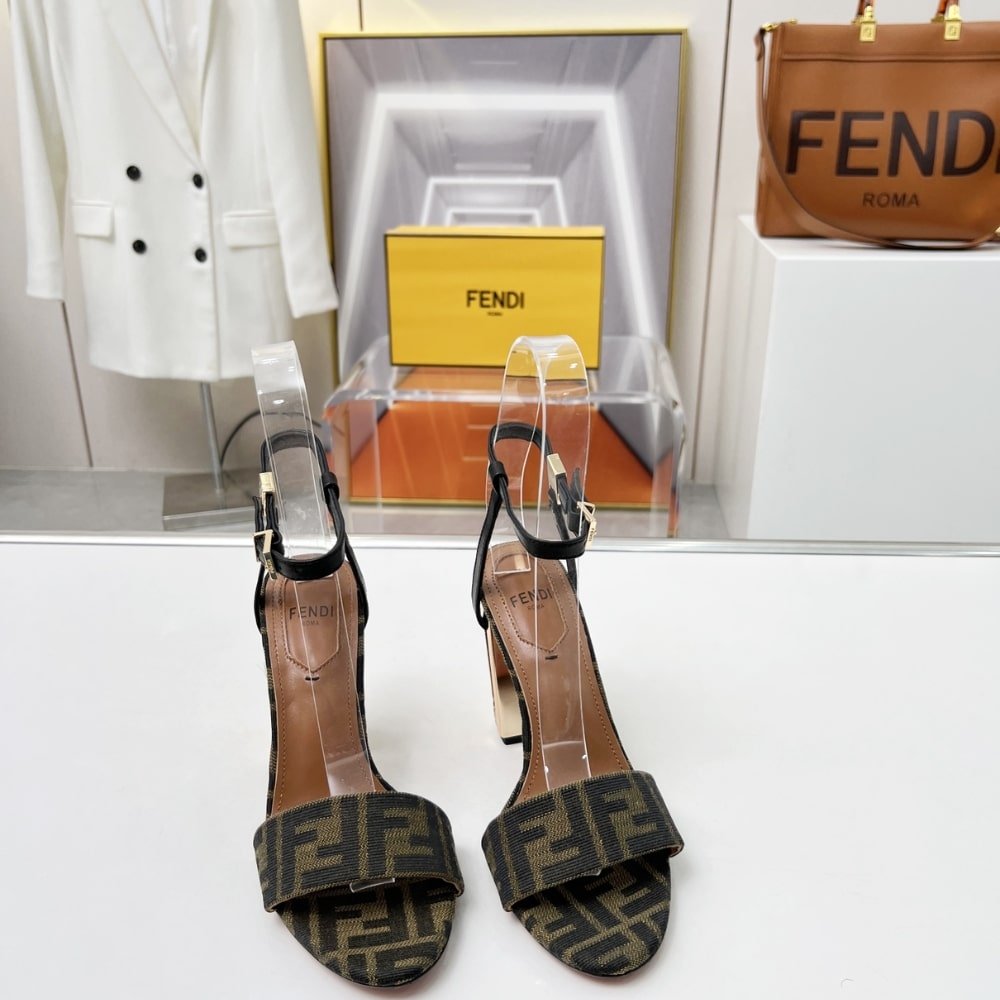 F**di Delfina Ff Jacquard Medium Heeled Sandals Brown 8X8663Ajzff1D1C