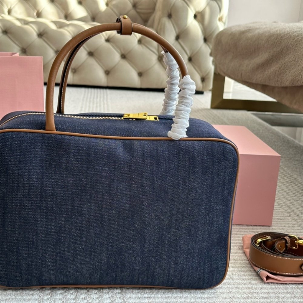 M1um1u Beau Denim Top Handle Bag Blue 35Cm