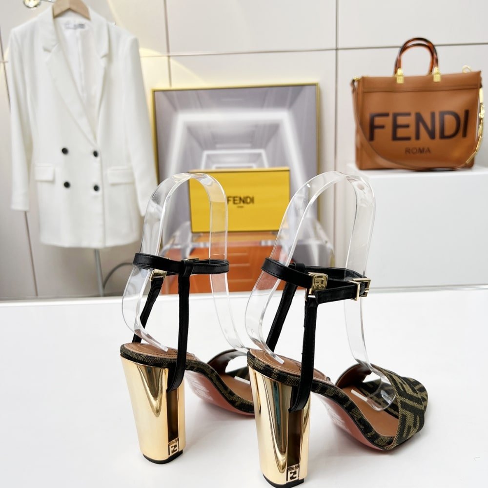 F**di Delfina Ff Jacquard Medium Heeled Sandals Brown 8X8663Ajzff1D1C