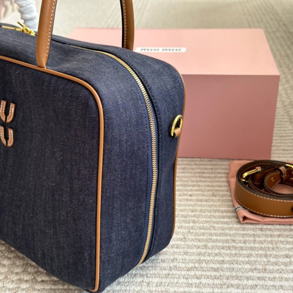 M1um1u Beau Denim Top Handle Bag Blue 35Cm