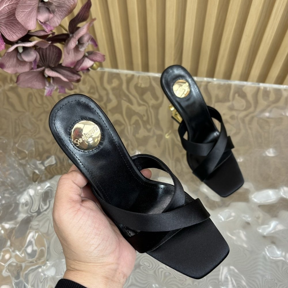 Sa1nt Lau*nt Opyum Mules In Satin Crepe Black 8189319Qab11000
