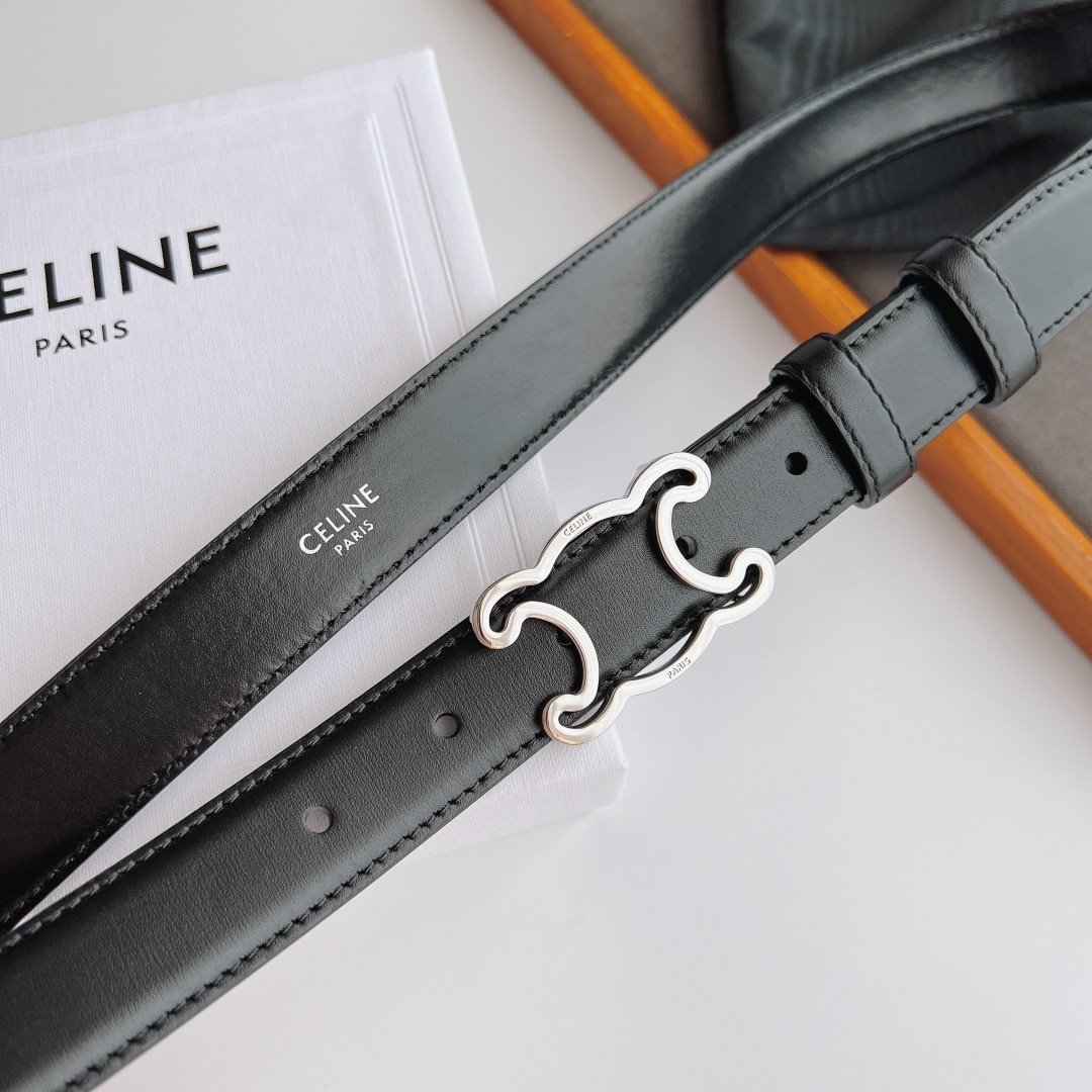 Ce1i*e Small Triomphe Black Belt In Natutal Calfskin Gold Metal 2.5Cm
