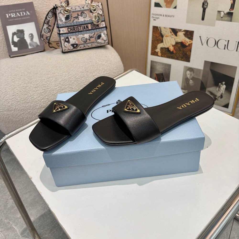 Pra*a Leather Slides Black 1Xx355 070 F0002 F D005