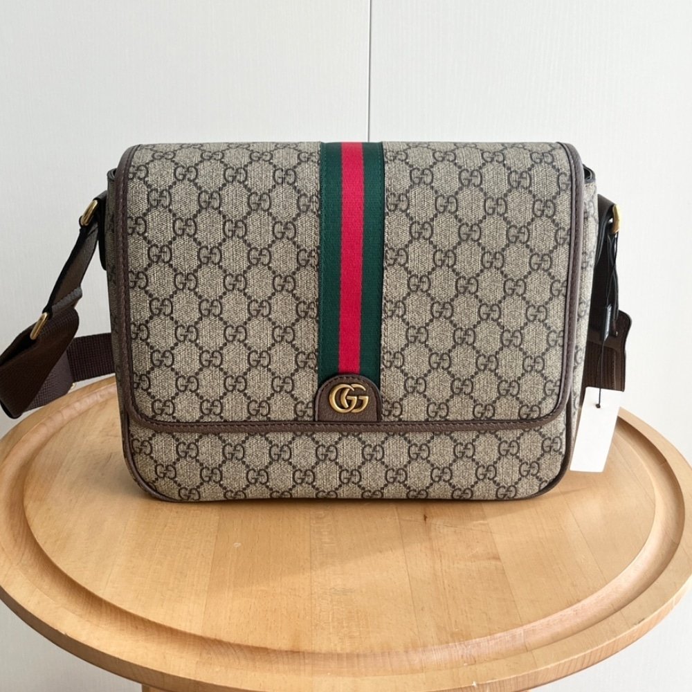 Gvc*1 Ophidia Medium Messenger Bag Beige And Ebony 28Cm 761741 Facjq 9741