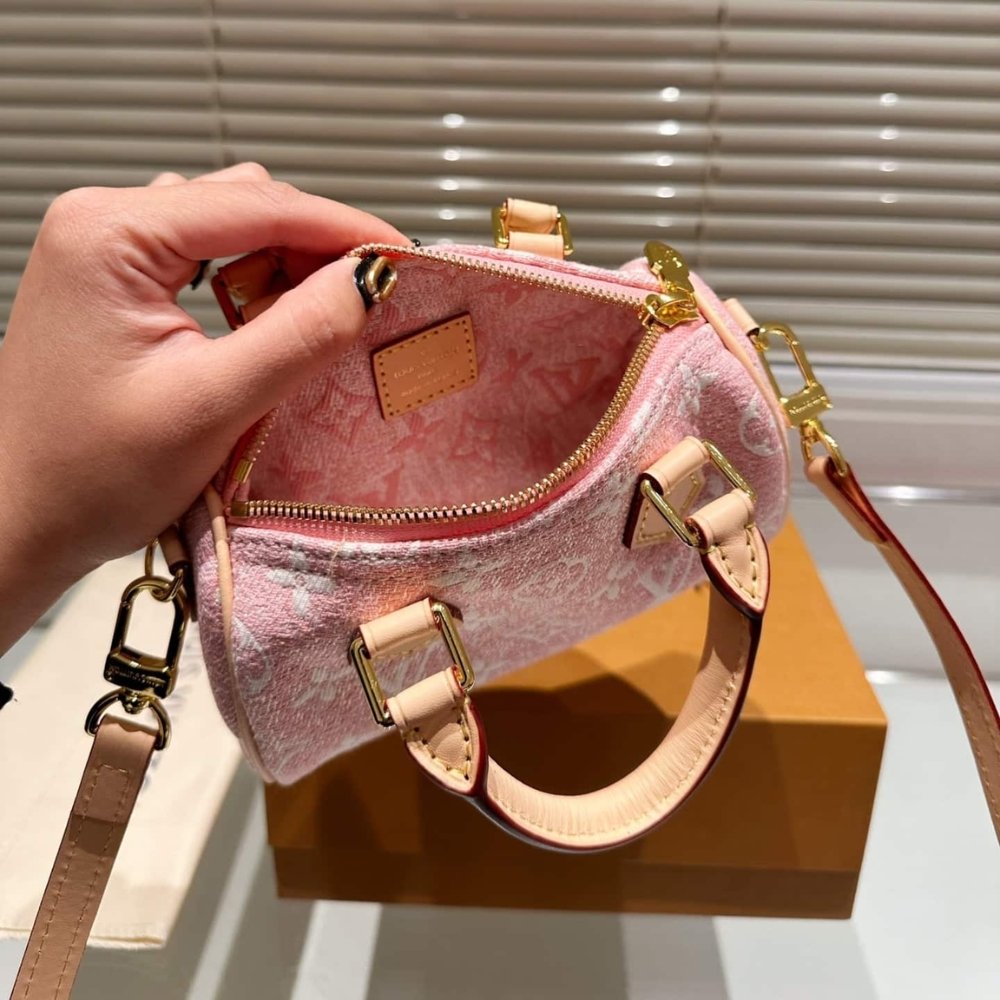 L0vis Vvtt0n Nano Speedy Monogram Jacquard Denim Pink 17Cm M81213