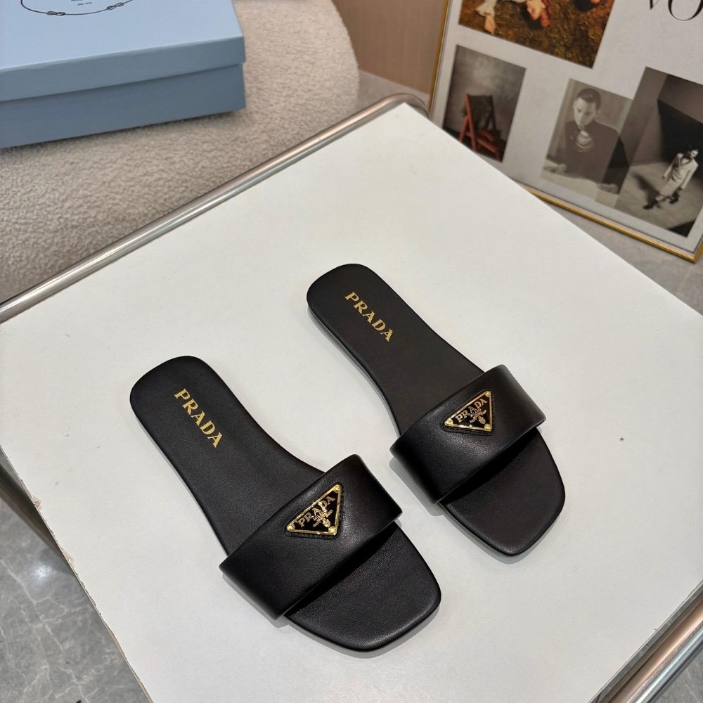 Pra*a Leather Slides Black 1Xx355 070 F0002 F D005