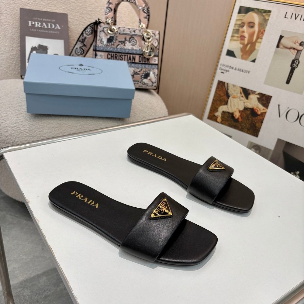 Pra*a Leather Slides Black 1Xx355 070 F0002 F D005