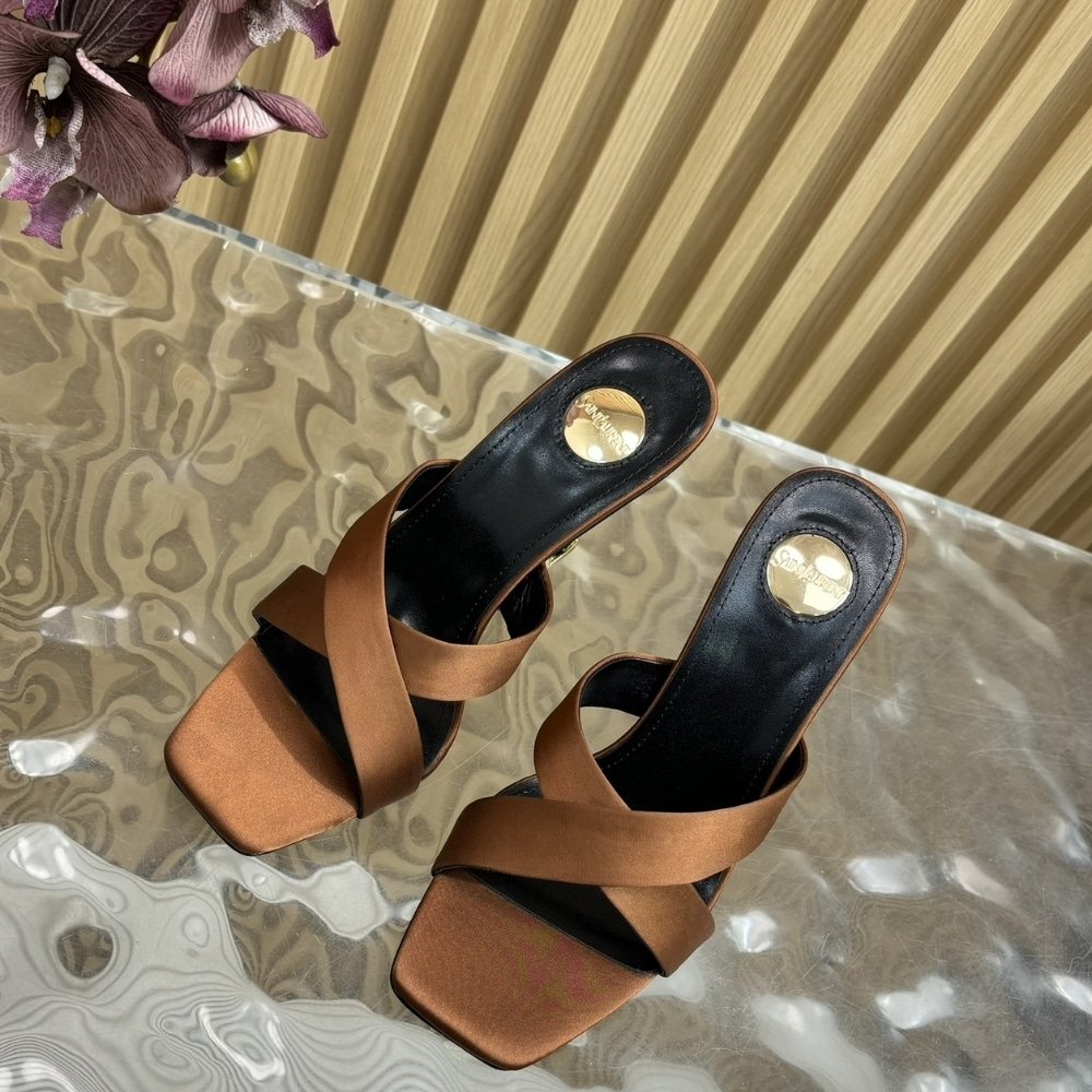 Sa1nt Lau*nt Opyum Mules In Satin Crepe Manioc Brown 8189319Qab12215
