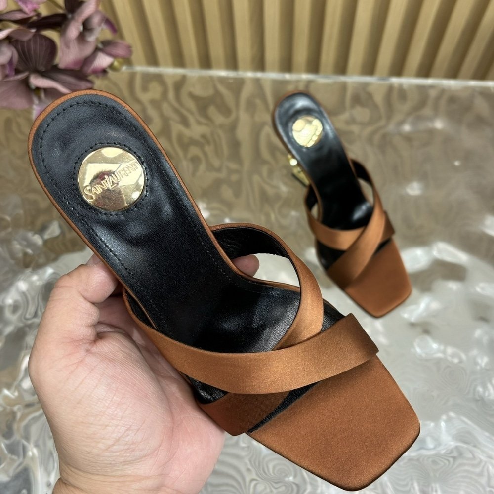 Sa1nt Lau*nt Opyum Mules In Satin Crepe Manioc Brown 8189319Qab12215