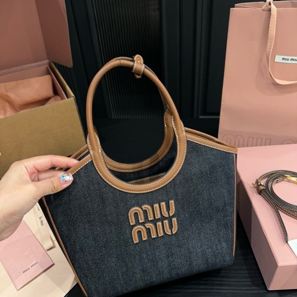 M1um1u Ivy Denim Bag Blue Brandy 22Cm