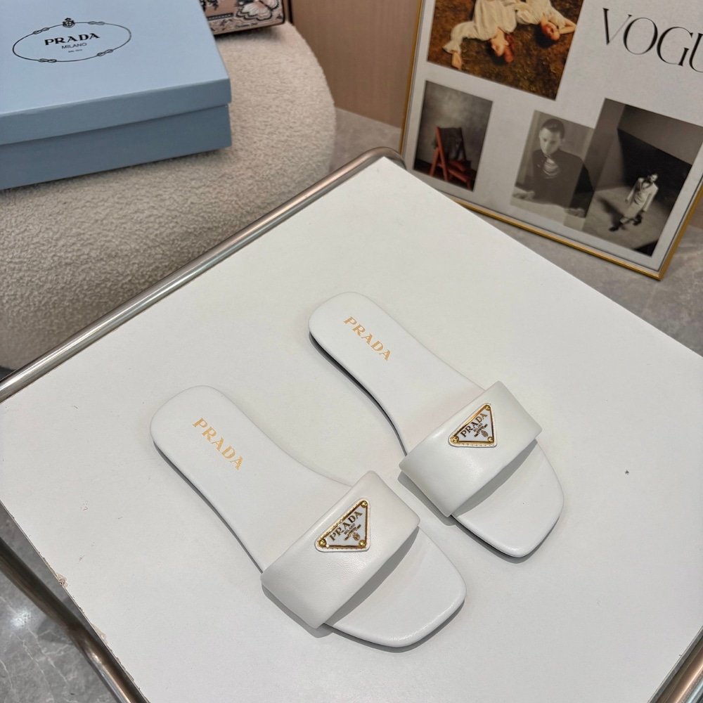 Pra*a Leather Slides White 1Xx355 070 F0009 F D005