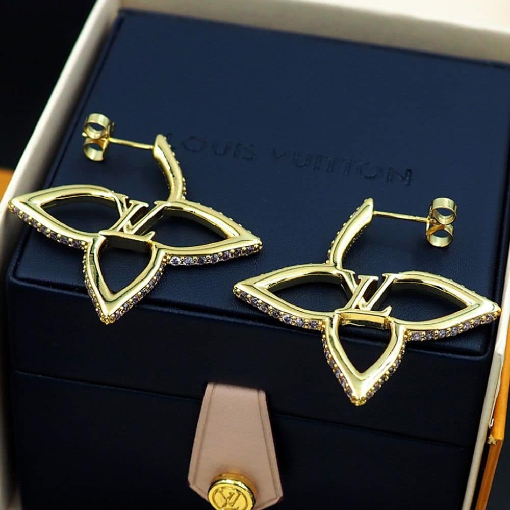 L0vis Vvtt0n Lv Slim Flower Earrings Gold M02420