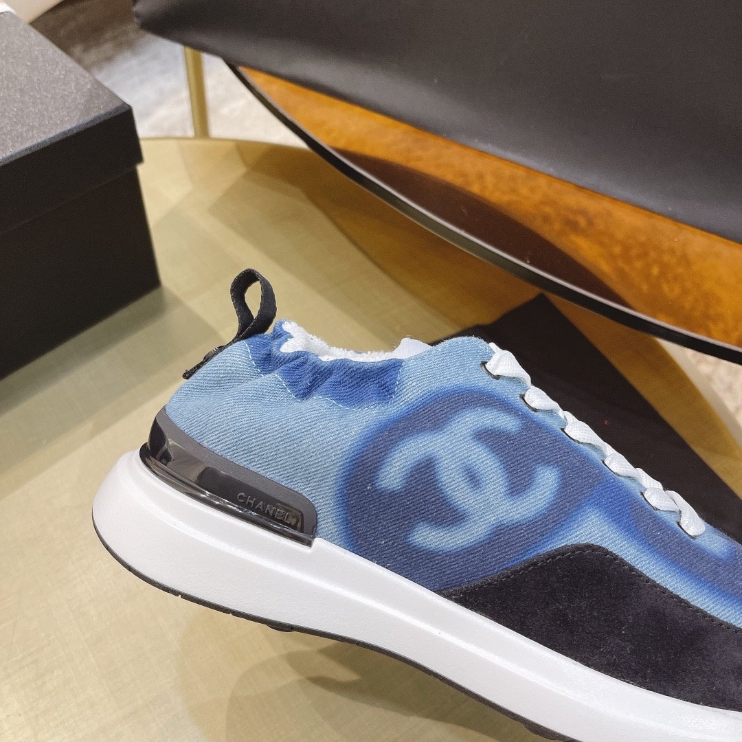 Ch**el Neon Denim Lace Up Low Top Trainer Sneaker Blue G37494 Y55237 K2847