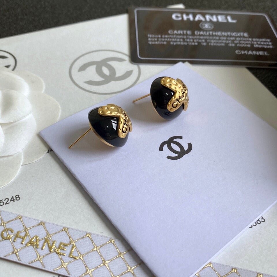 Ch**el Button Black Earrings