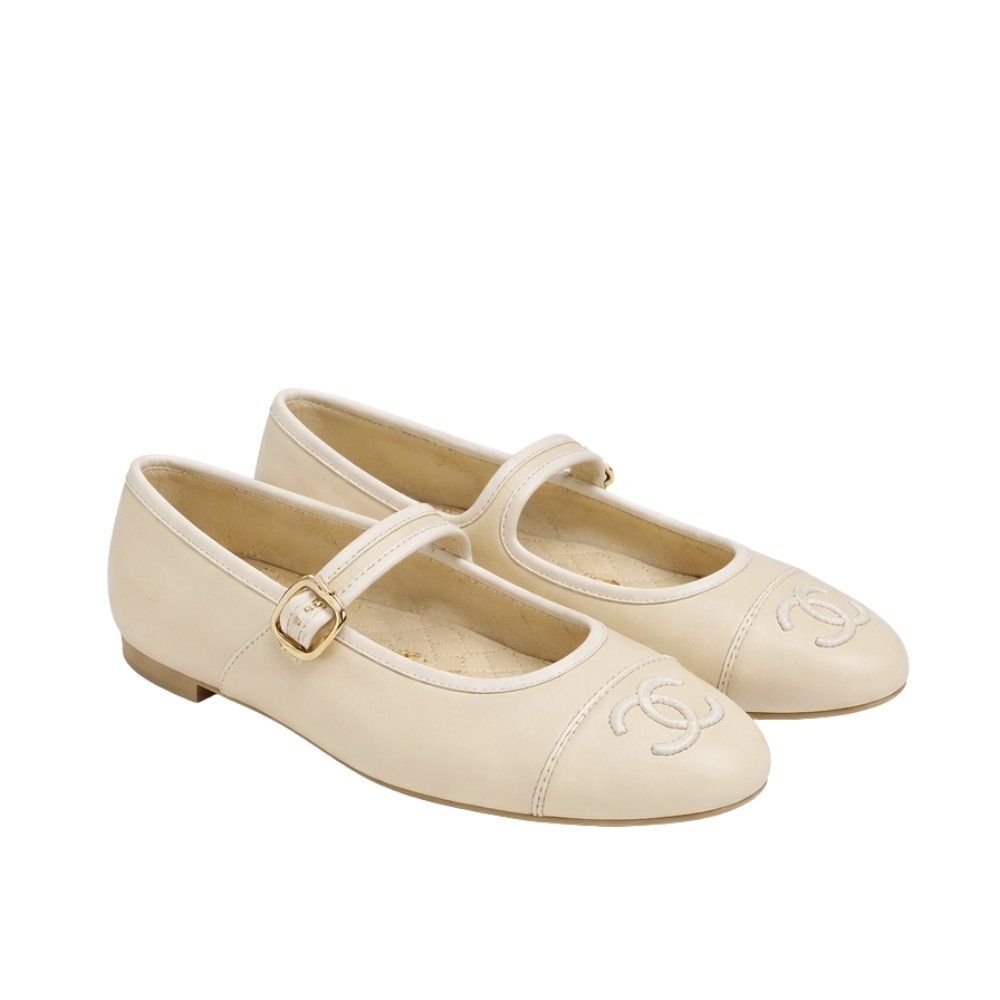 Ch**el Mary Jane Ballet Flat Cream