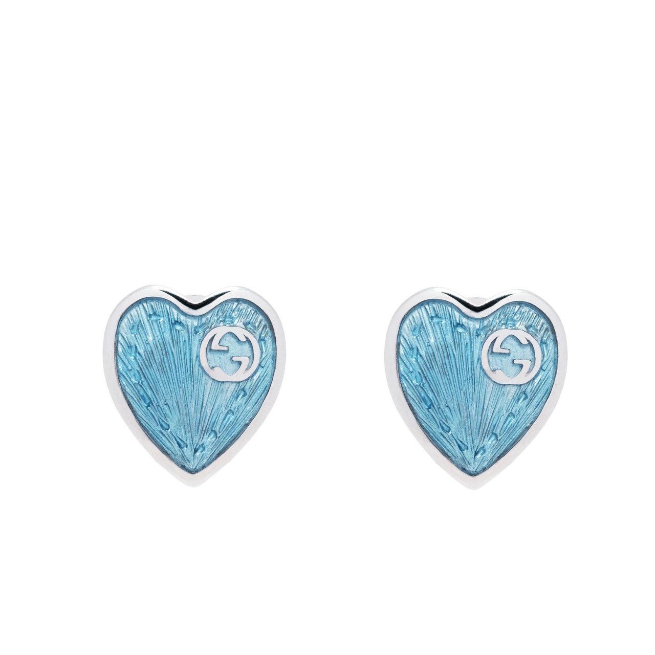 Gvc*1 Heart Earrings With Interlocking G Light Blue Enamel Silver 645547 J8410 8183