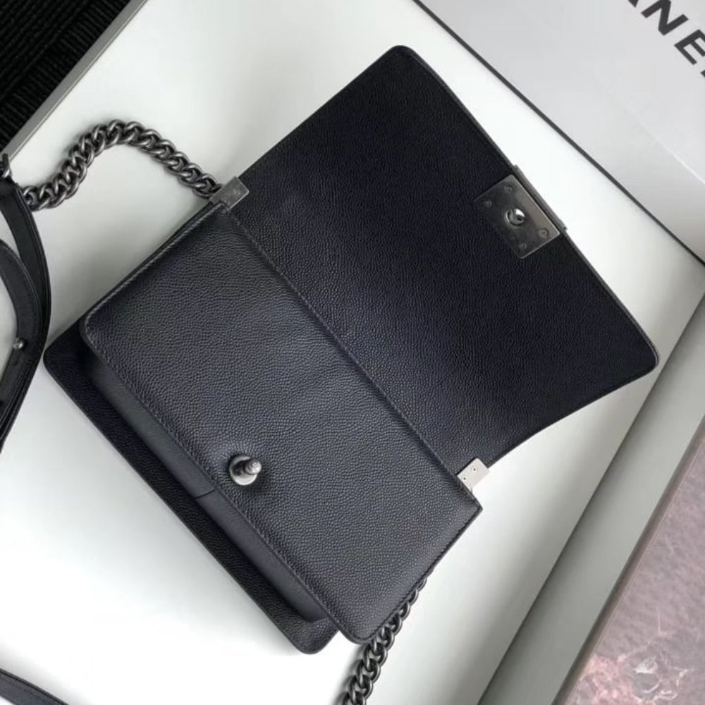 Ch**el Boy Medium Handbag Silver Hardware Black 25Cm A67086 Y09953 94305