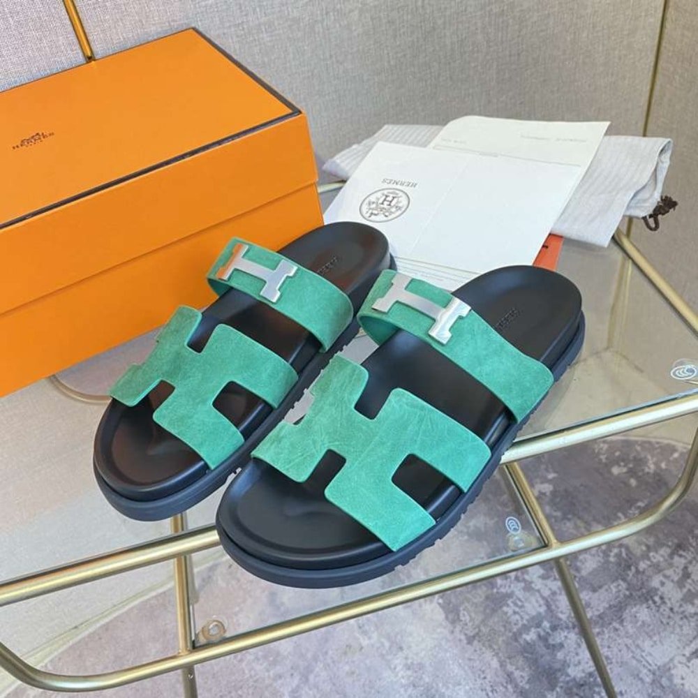 H**me5 Chypre Sandal Suede H Logo Silver Hardware Green
