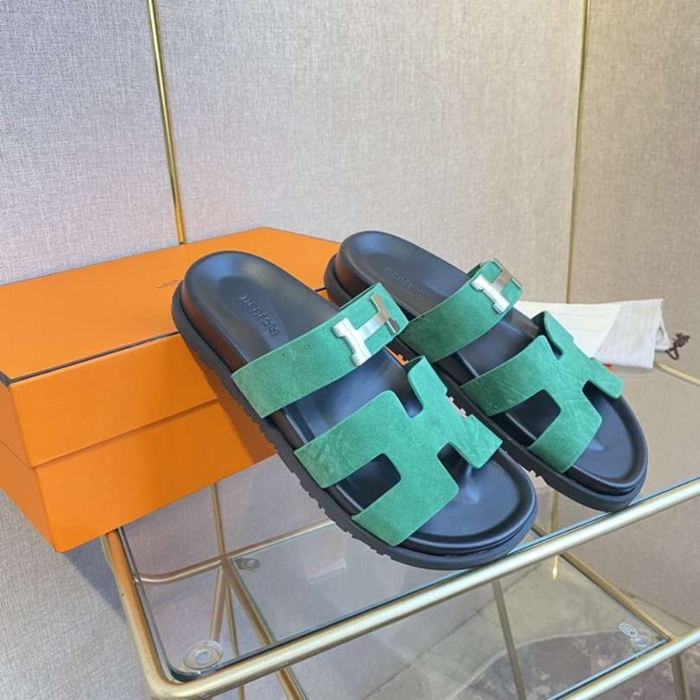 H**me5 Chypre Sandal Suede H Logo Silver Hardware Green