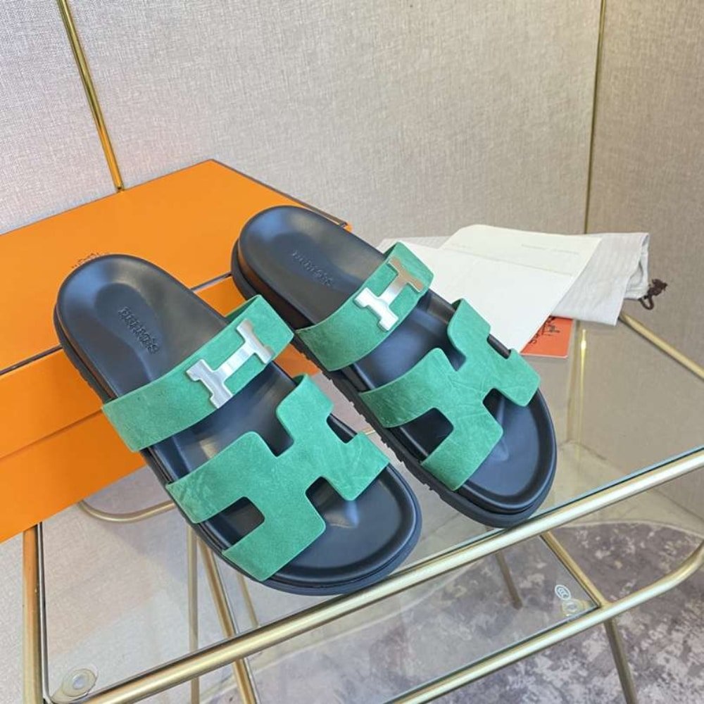 H**me5 Chypre Sandal Suede H Logo Silver Hardware Green