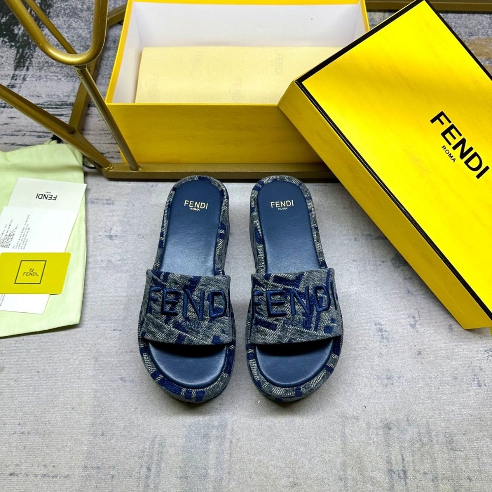F**di Sunshine Ff Denim Flatform Slides Blue 8R8515Aosif1Pze