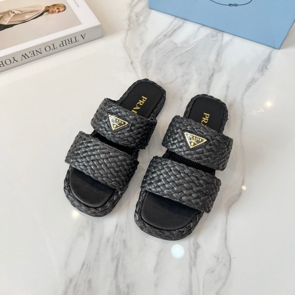 Pra*a Raffia Slides Black 1Xx749 027 F0002 F 020