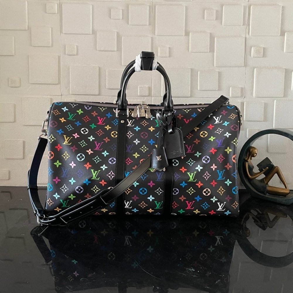 [S*per Vip 1:1] L0vis Vvtt0n X Takashi Murakami Keepall Bandoulière 50 Black 50Cm M13745