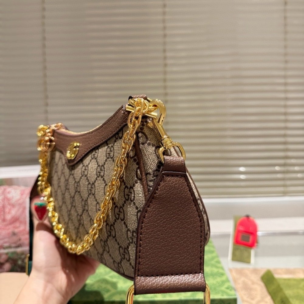Gvc*1 Ophidia Small Shoulder Bag Beige And Dark Brown 25Cm 735132 Fable 9442