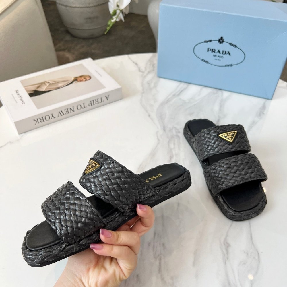Pra*a Raffia Slides Black 1Xx749 027 F0002 F 020