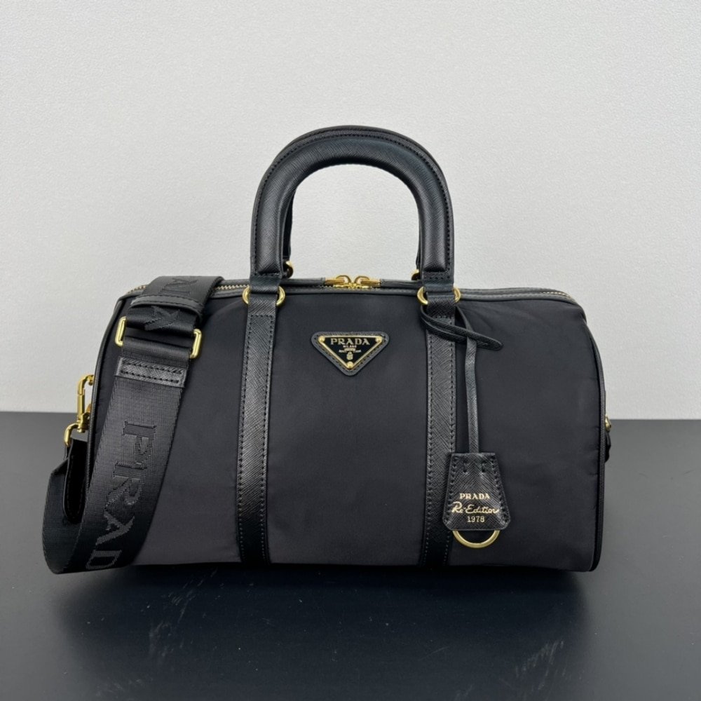 Pra*a Re Edition 1978 Re Nylon X Saffiano Medium Top Handle Bag Black 31Cm 1Bb233 R064 F0002 V Zom