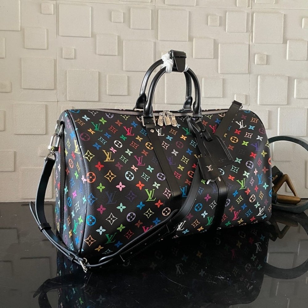 [S*per Vip 1:1] L0vis Vvtt0n X Takashi Murakami Keepall Bandoulière 50 Black 50Cm M13745