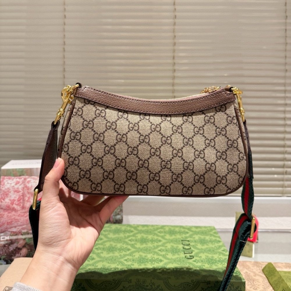 Gvc*1 Ophidia Small Shoulder Bag Beige And Dark Brown 25Cm 735132 Fable 9442