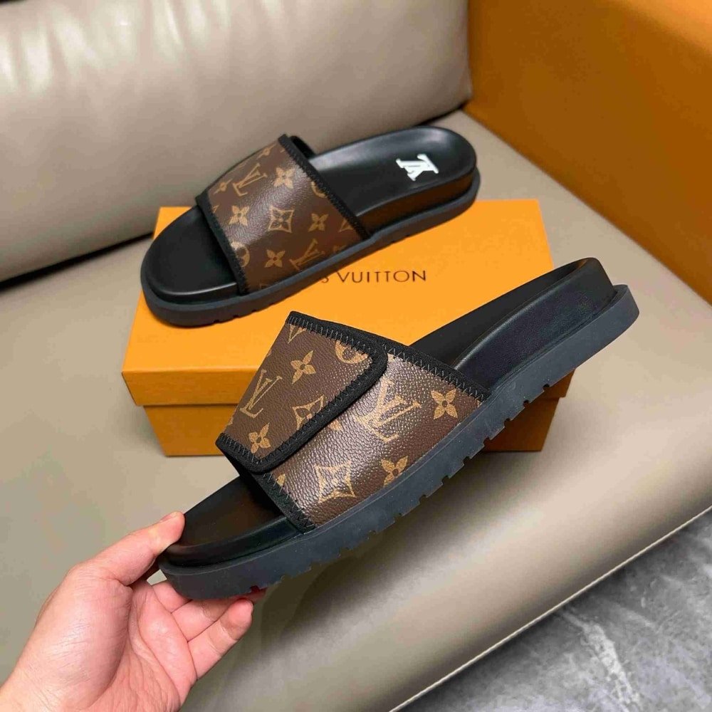 L0vis Vvtt0n Velcro Slides Monogram Brown