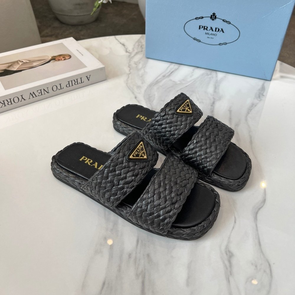 Pra*a Raffia Slides Black 1Xx749 027 F0002 F 020
