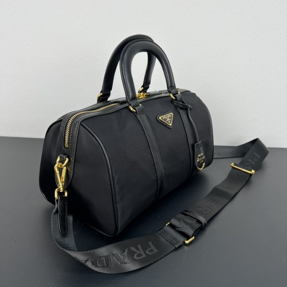 Pra*a Re Edition 1978 Re Nylon X Saffiano Medium Top Handle Bag Black 31Cm 1Bb233 R064 F0002 V Zom