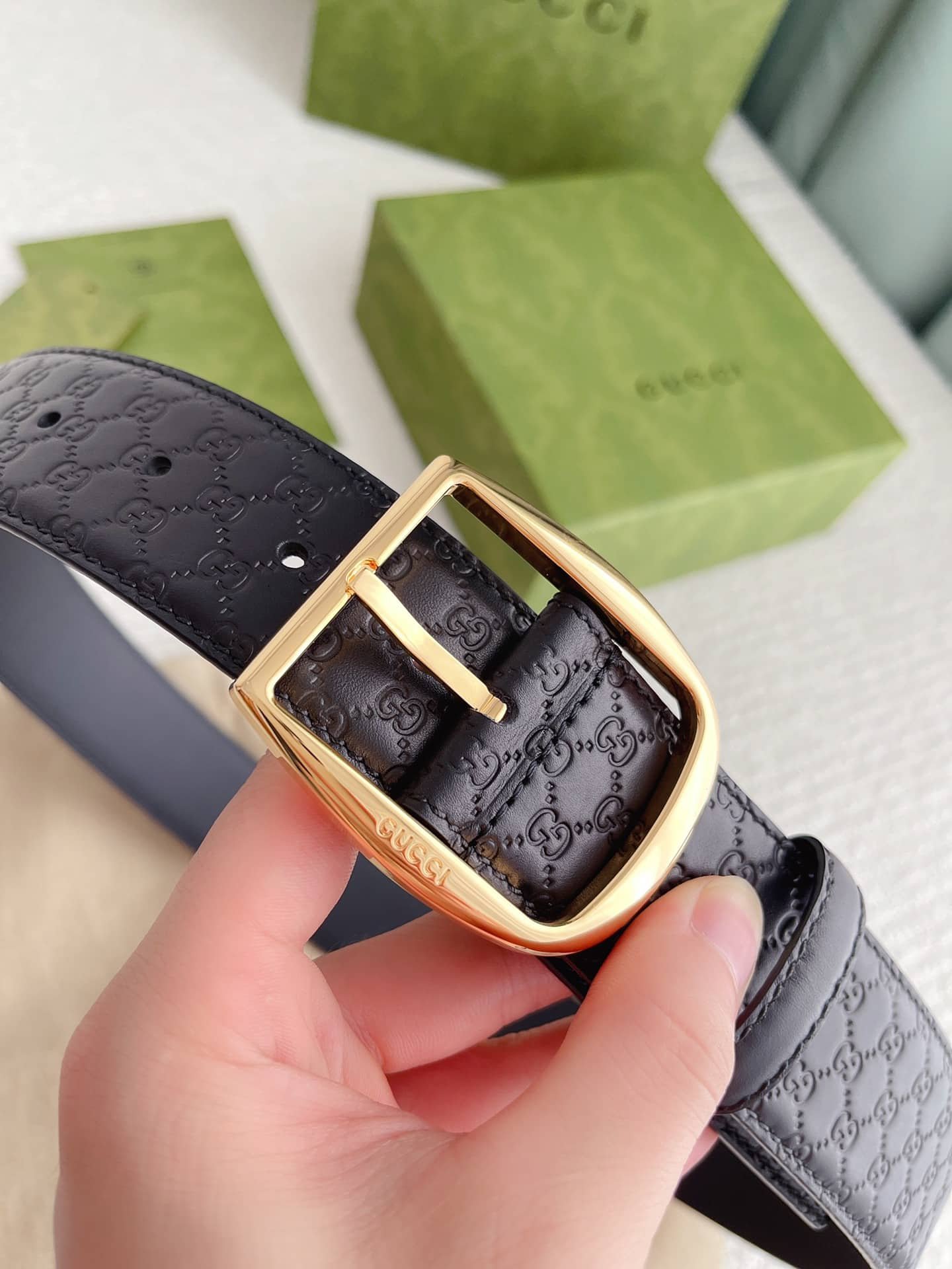 Gvc*1 Calfskin Monogram Black Belt Gold Metal 4Cm