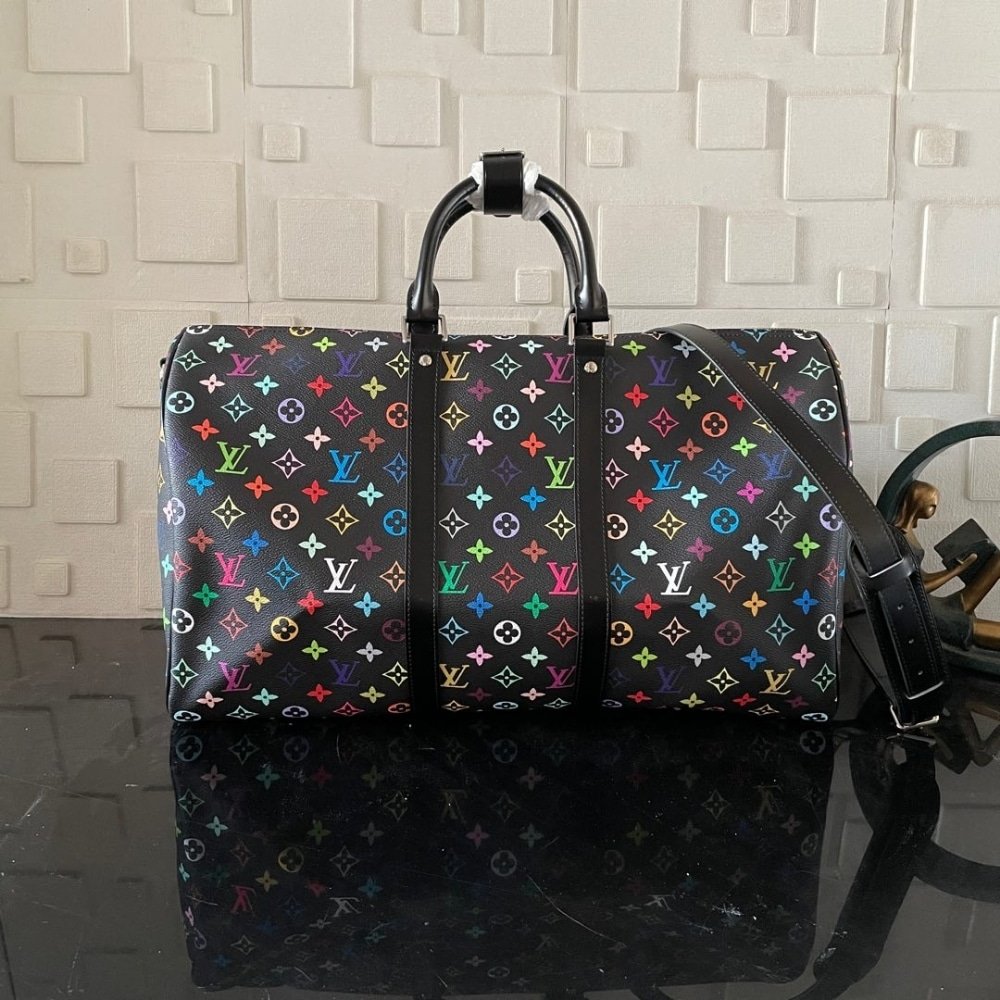 [S*per Vip 1:1] L0vis Vvtt0n X Takashi Murakami Keepall Bandoulière 50 Black 50Cm M13745