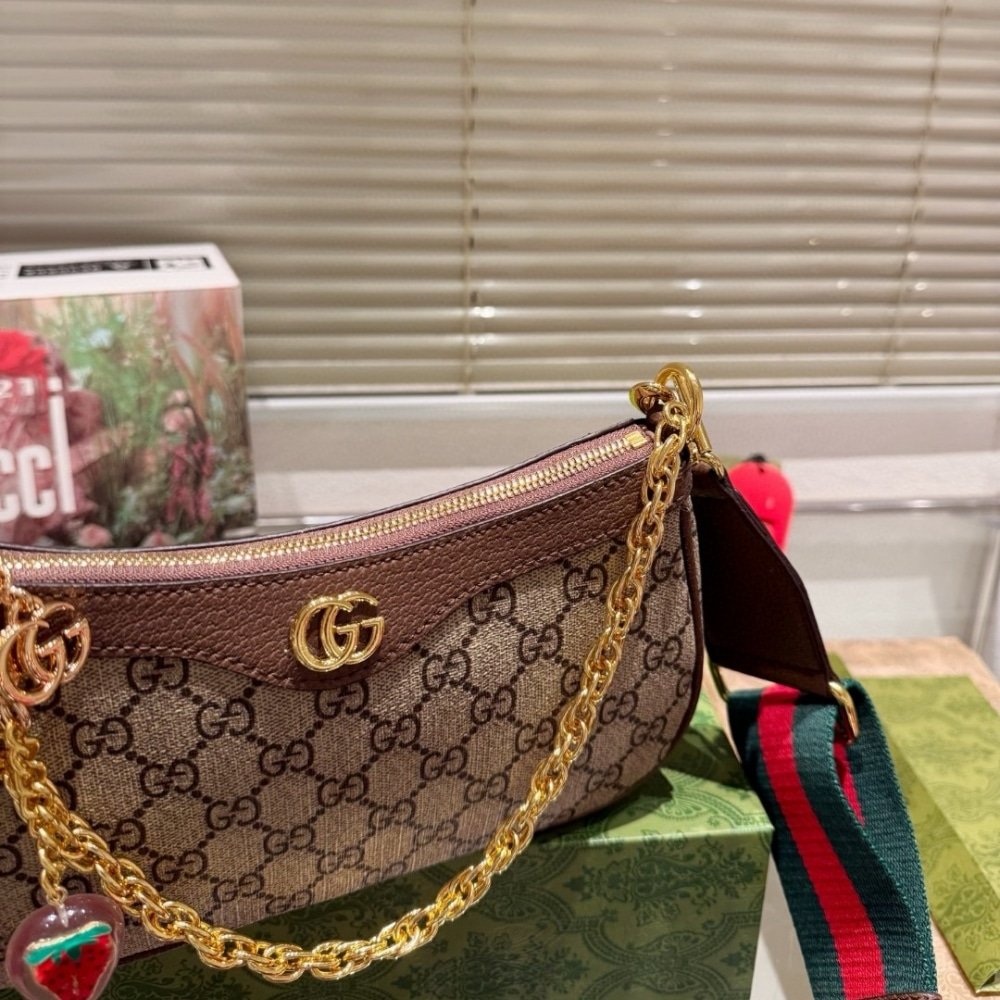 Gvc*1 Ophidia Small Shoulder Bag Beige And Dark Brown 25Cm 735132 Fable 9442