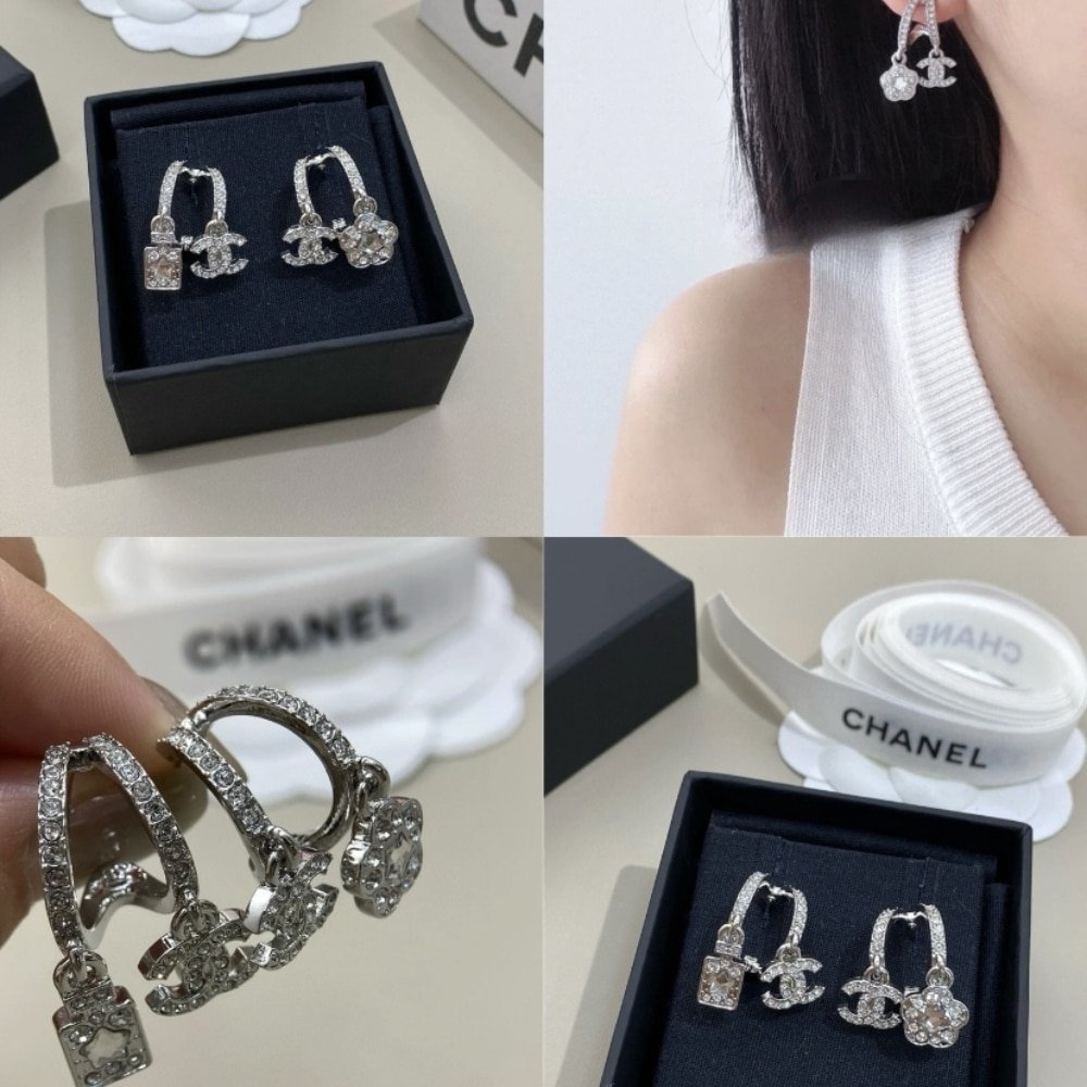 Ch**el Pendant Earrings Crystal Silver Abf199 B19948 Nafvp
