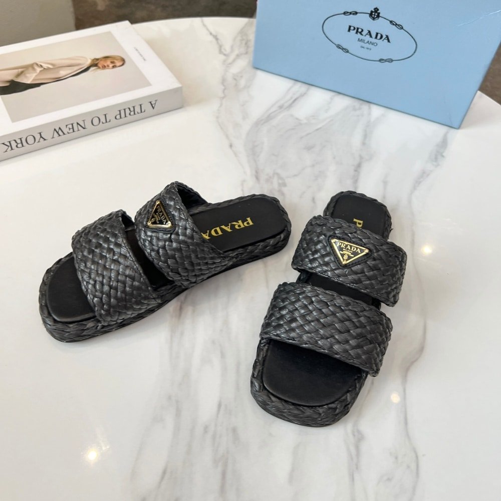 Pra*a Raffia Slides Black 1Xx749 027 F0002 F 020